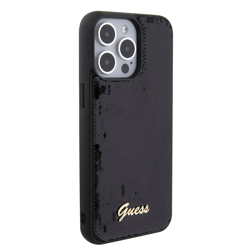 iPhone 15 Pro Max Kılıf Guess Orjinal Lisanslı Pullu Arka Yüzey Metal Yazı Logolu Sequin Script Kapak