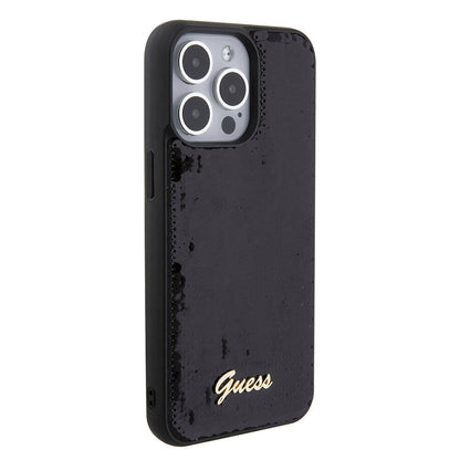 iPhone 15 Pro Max Kılıf Guess Orjinal Lisanslı Pullu Arka Yüzey Metal Yazı Logolu Sequin Script Kapak