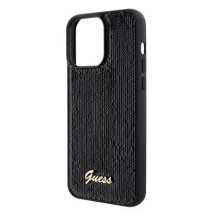 iPhone 15 Pro Max Kılıf Guess Orjinal Lisanslı Pullu Arka Yüzey Metal Yazı Logolu Sequin Script Kapak