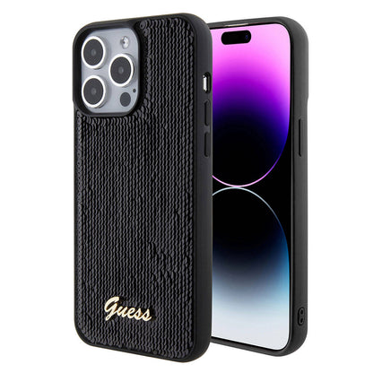 iPhone 15 Pro Max Kılıf Guess Orjinal Lisanslı Pullu Arka Yüzey Metal Yazı Logolu Sequin Script Kapak