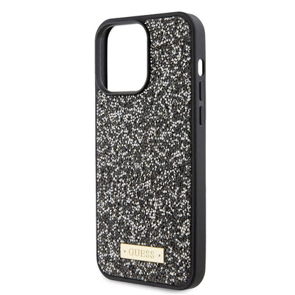 iPhone 15 Pro Max Kılıf Guess Orjinal Lisanslı Taşlı Arka Yüzey Metal Yazı Logolu Kapak