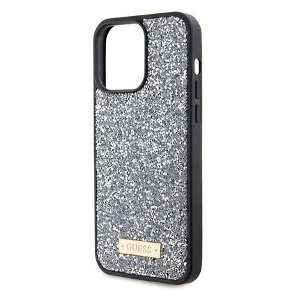 iPhone 15 Pro Max Kılıf Guess Orjinal Lisanslı Taşlı Arka Yüzey Metal Yazı Logolu Kapak