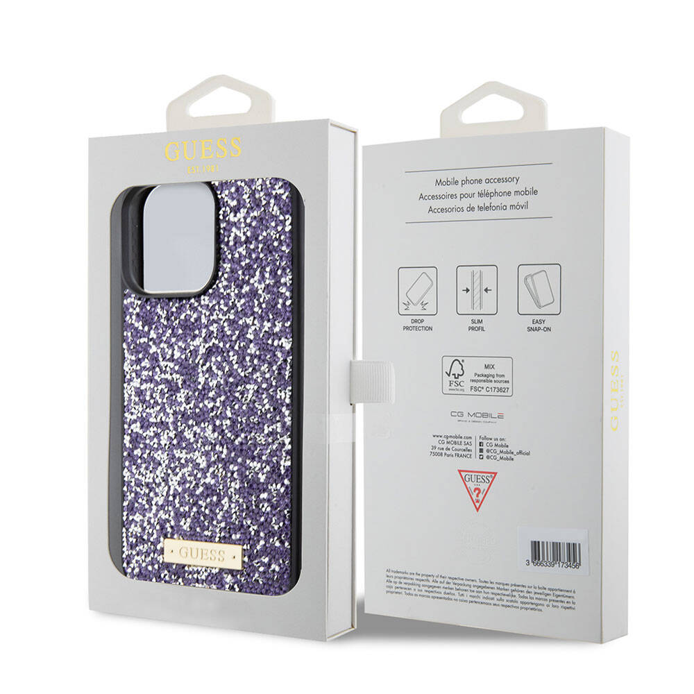 iPhone 15 Pro Max Kılıf Guess Orjinal Lisanslı Taşlı Arka Yüzey Metal Yazı Logolu Kapak