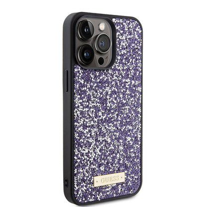 iPhone 15 Pro Max Kılıf Guess Orjinal Lisanslı Taşlı Arka Yüzey Metal Yazı Logolu Kapak