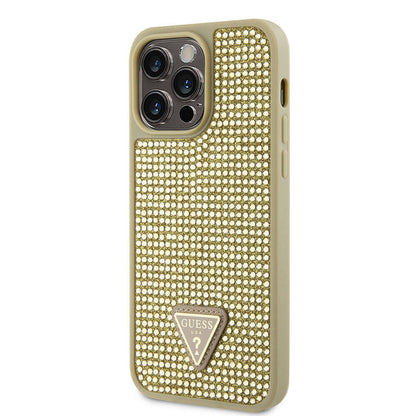 iPhone 15 Pro Max Kılıf Guess Orjinal Lisanslı Taşlı Arka Yüzey Üçgen Logolu Kapak