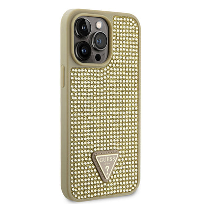 iPhone 15 Pro Max Kılıf Guess Orjinal Lisanslı Taşlı Arka Yüzey Üçgen Logolu Kapak