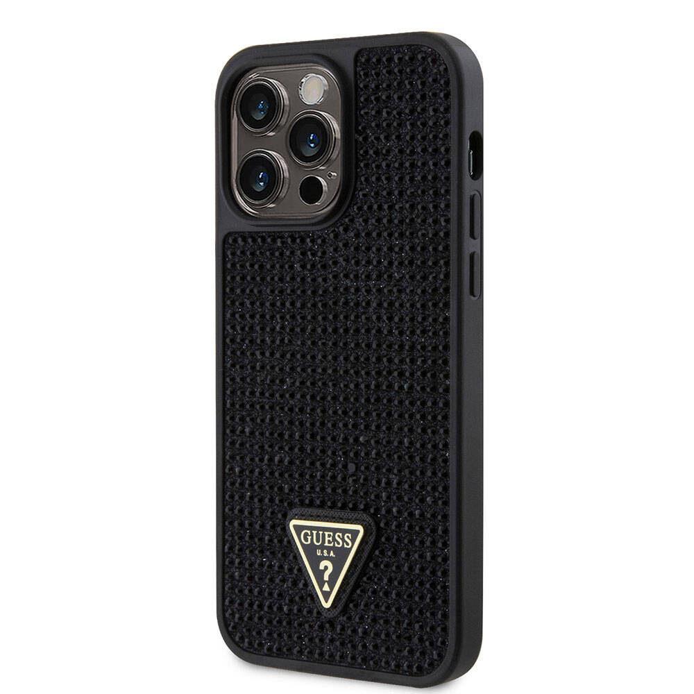 iPhone 15 Pro Max Kılıf Guess Orjinal Lisanslı Taşlı Arka Yüzey Üçgen Logolu Kapak