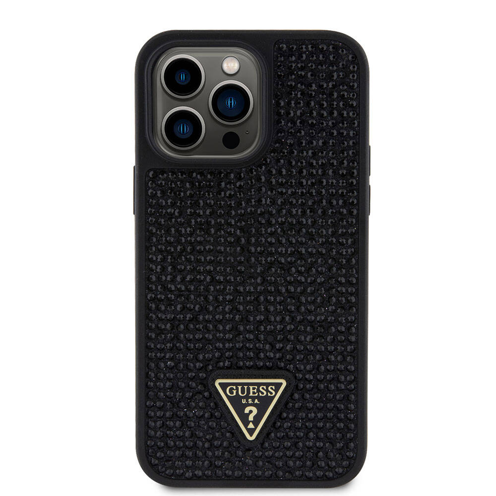 iPhone 15 Pro Max Kılıf Guess Orjinal Lisanslı Taşlı Arka Yüzey Üçgen Logolu Kapak