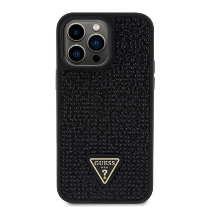 iPhone 15 Pro Max Kılıf Guess Orjinal Lisanslı Taşlı Arka Yüzey Üçgen Logolu Kapak