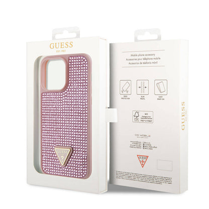 iPhone 15 Pro Max Kılıf Guess Orjinal Lisanslı Taşlı Arka Yüzey Üçgen Logolu Kapak