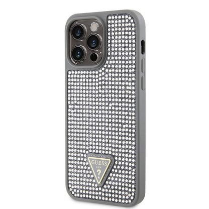 iPhone 15 Pro Max Kılıf Guess Orjinal Lisanslı Taşlı Arka Yüzey Üçgen Logolu Kapak