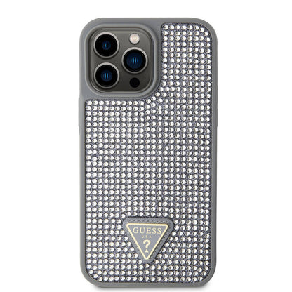 iPhone 15 Pro Max Kılıf Guess Orjinal Lisanslı Taşlı Arka Yüzey Üçgen Logolu Kapak