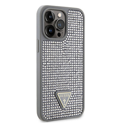 iPhone 15 Pro Max Kılıf Guess Orjinal Lisanslı Taşlı Arka Yüzey Üçgen Logolu Kapak