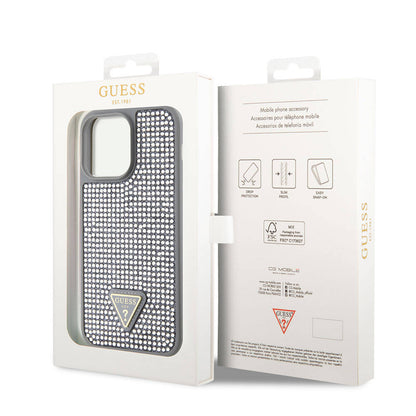 iPhone 15 Pro Max Kılıf Guess Orjinal Lisanslı Taşlı Arka Yüzey Üçgen Logolu Kapak