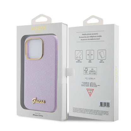 iPhone 15 Pro Max Kılıf Guess Orjinal Lisanslı Yazı Logolu Glitter Glossy Script Kapak