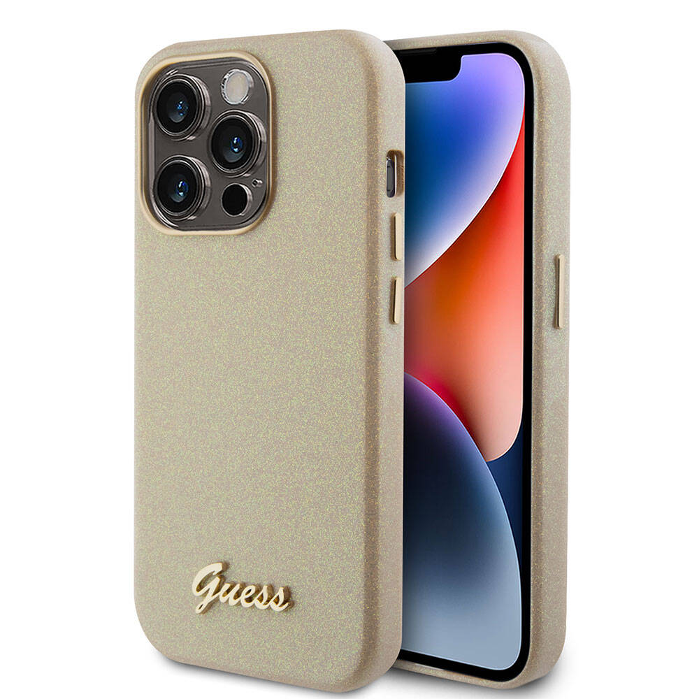 iPhone 15 Pro Max Kılıf Guess Orjinal Lisanslı Yazı Logolu Glitter Glossy Script Kapak