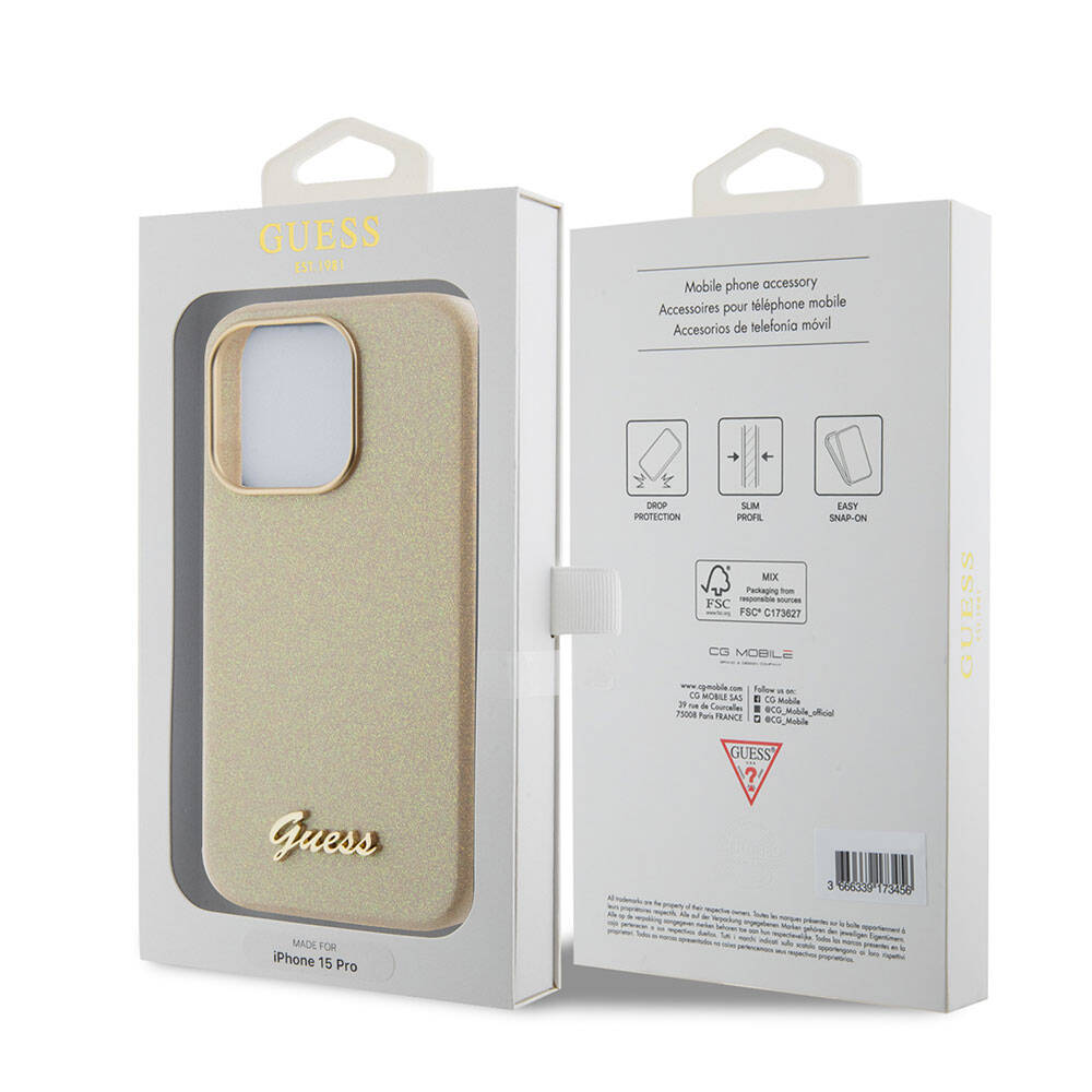 iPhone 15 Pro Max Kılıf Guess Orjinal Lisanslı Yazı Logolu Glitter Glossy Script Kapak