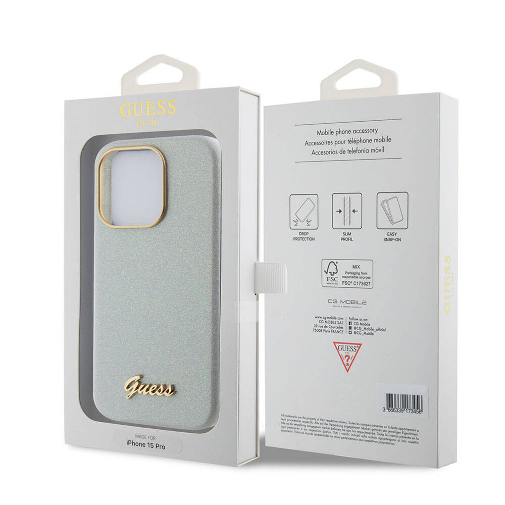 iPhone 15 Pro Max Kılıf Guess Orjinal Lisanslı Yazı Logolu Glitter Glossy Script Kapak