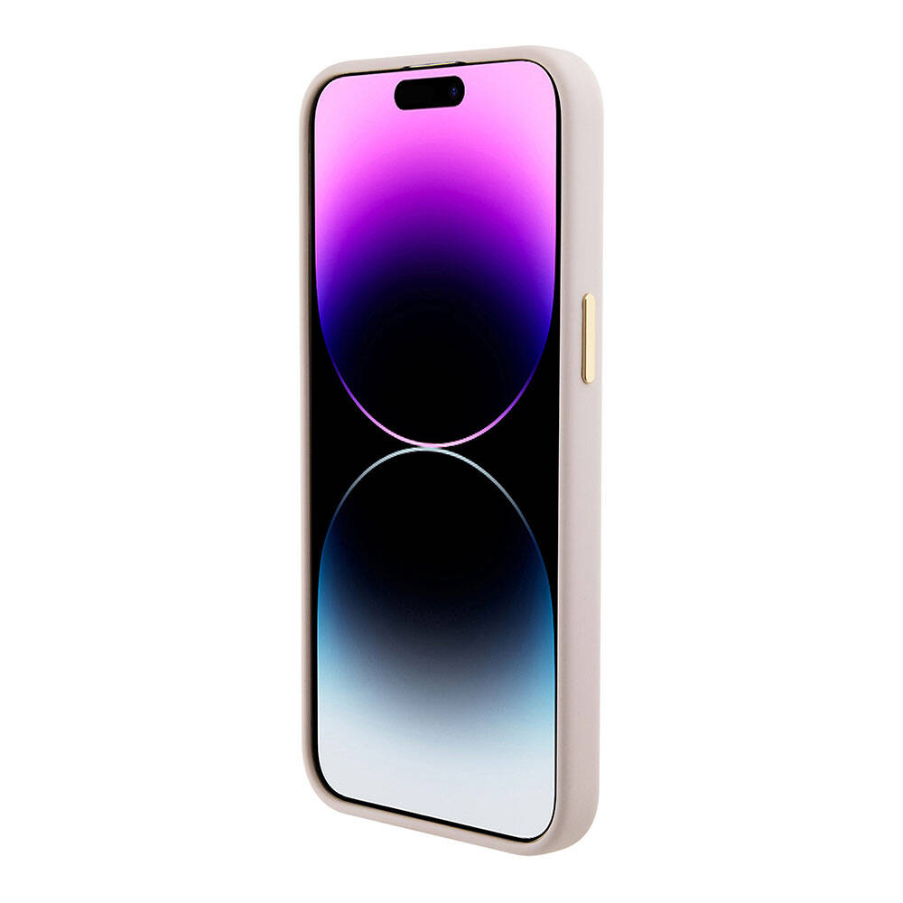 iPhone 15 Pro Max Kılıf Guess Orjinal Lisanslı Yazı ve Taşlı 4G Logolu Metal Kamera Çerçeveli Silikon Kapak
