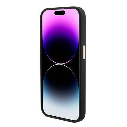 iPhone 15 Pro Max Kılıf Guess Orjinal Lisanslı Yazı ve Taşlı 4G Logolu Metal Kamera Çerçeveli Silikon Kapak