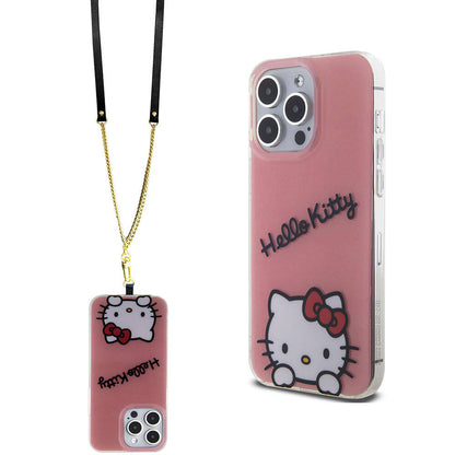 iPhone 15 Pro Max Kılıf Hello Kitty Orjinal Lisanslı Askılı Yazı ve İkonik Logolu Daydreaming Kapak