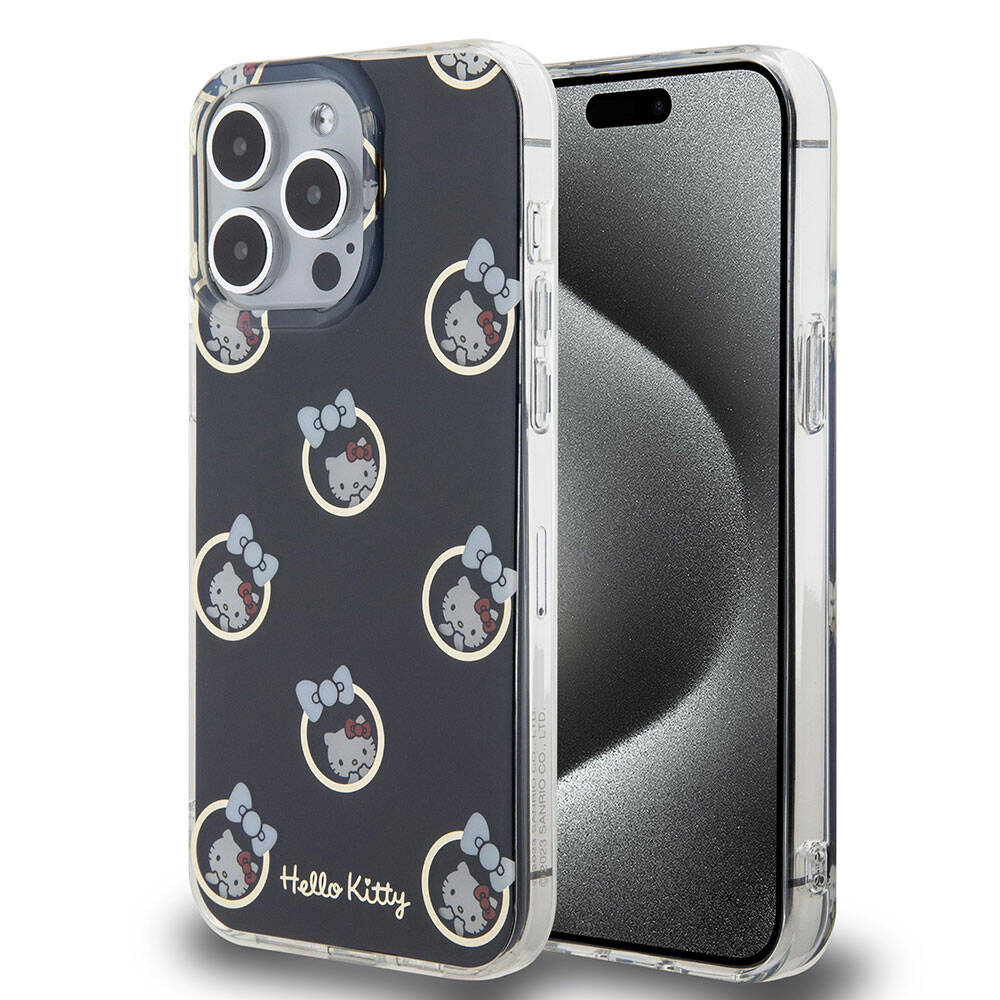 iPhone 15 Pro Max Kılıf Hello Kitty Orjinal Lisanslı Elektroplating Kaplama Kabarcık Baskılı Kapak