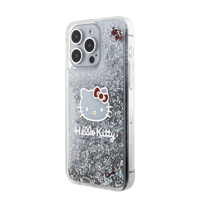 iPhone 15 Pro Max Kılıf Hello Kitty Orjinal Lisanslı İkonik Sıvılı Glitter Kapak
