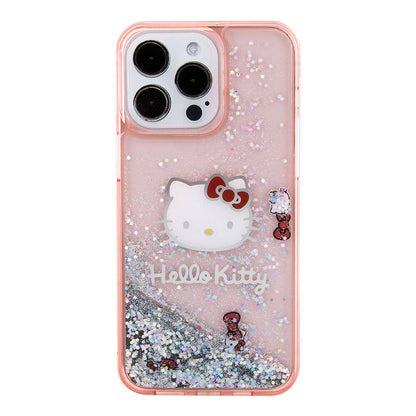 iPhone 15 Pro Max Kılıf Hello Kitty Orjinal Lisanslı İkonik Sıvılı Glitter Kapak