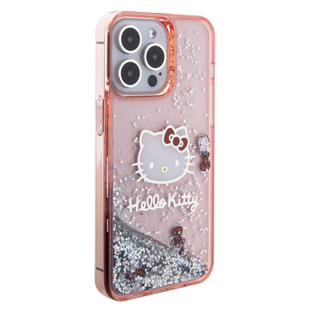 iPhone 15 Pro Max Kılıf Hello Kitty Orjinal Lisanslı İkonik Sıvılı Glitter Kapak