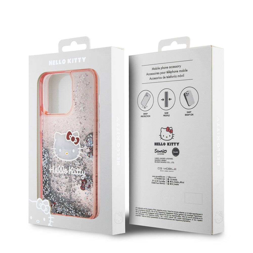 iPhone 15 Pro Max Kılıf Hello Kitty Orjinal Lisanslı İkonik Sıvılı Glitter Kapak