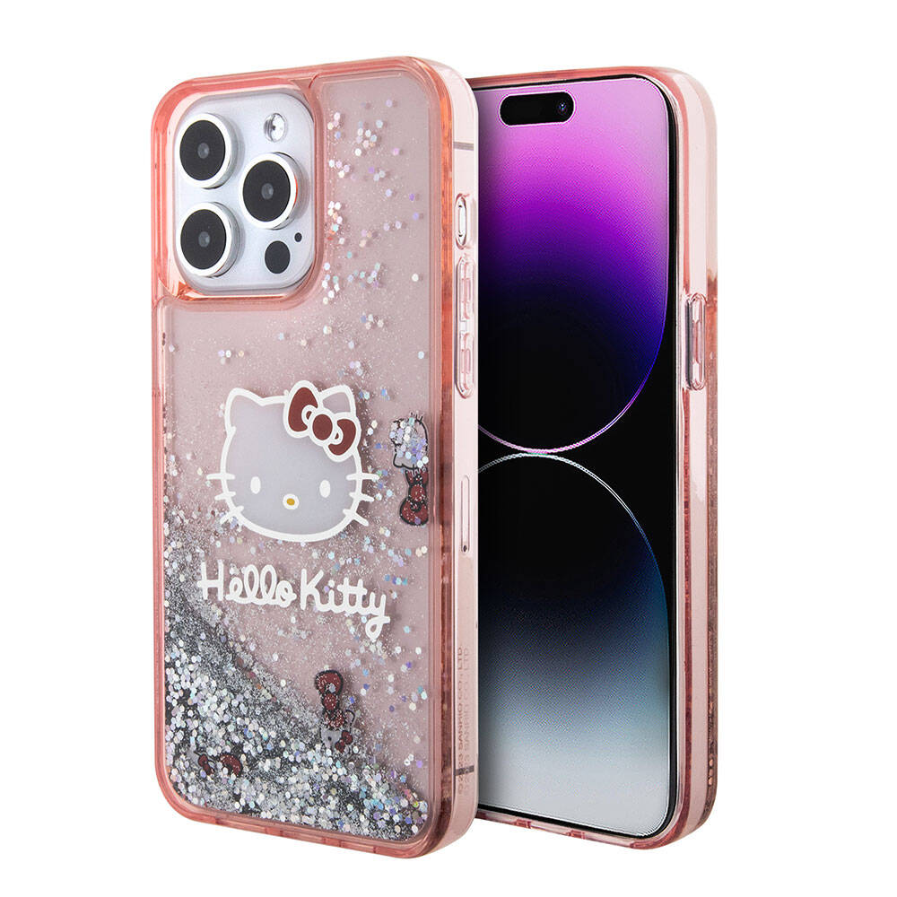 iPhone 15 Pro Max Kılıf Hello Kitty Orjinal Lisanslı İkonik Sıvılı Glitter Kapak