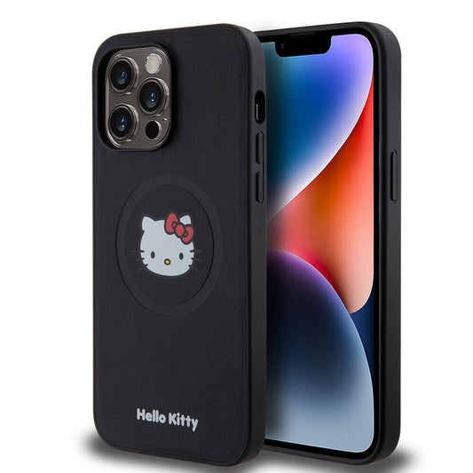iPhone 15 Pro Max Kılıf Hello Kitty Orjinal Lisanslı M-safe Şarj Özellikli Kitty Head Deri Kapak