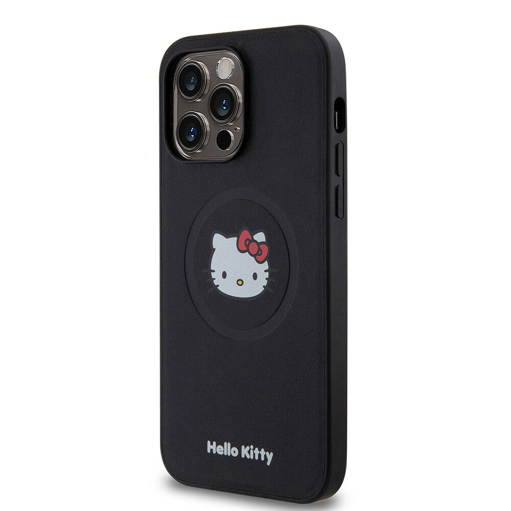 iPhone 15 Pro Max Kılıf Hello Kitty Orjinal Lisanslı M-safe Şarj Özellikli Kitty Head Deri Kapak