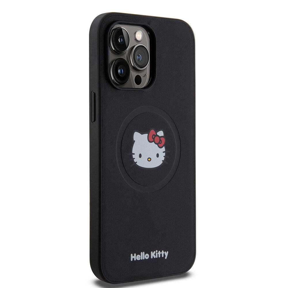 iPhone 15 Pro Max Kılıf Hello Kitty Orjinal Lisanslı M-safe Şarj Özellikli Kitty Head Deri Kapak