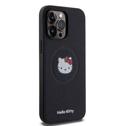 iPhone 15 Pro Max Kılıf Hello Kitty Orjinal Lisanslı M-safe Şarj Özellikli Kitty Head Deri Kapak