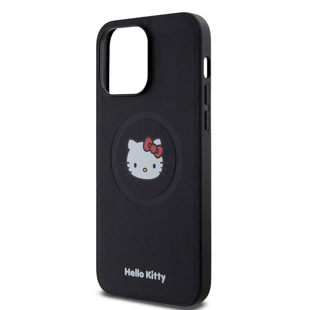 iPhone 15 Pro Max Kılıf Hello Kitty Orjinal Lisanslı M-safe Şarj Özellikli Kitty Head Deri Kapak