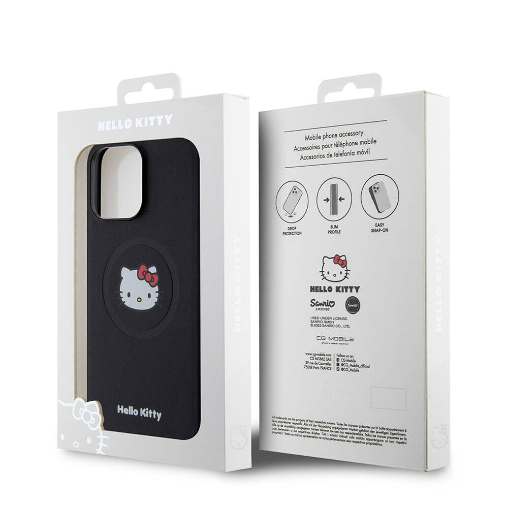 iPhone 15 Pro Max Kılıf Hello Kitty Orjinal Lisanslı M-safe Şarj Özellikli Kitty Head Deri Kapak