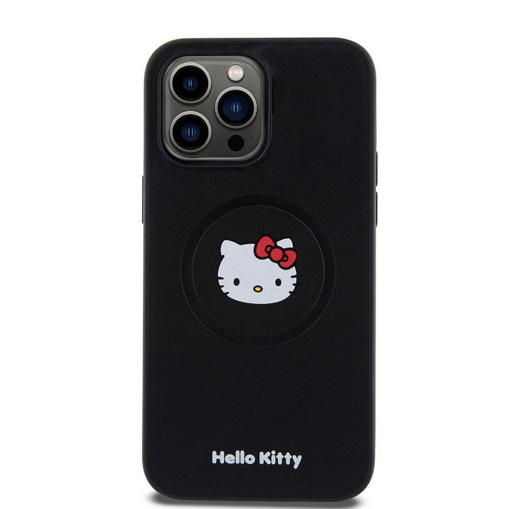iPhone 15 Pro Max Kılıf Hello Kitty Orjinal Lisanslı M-safe Şarj Özellikli Kitty Head Deri Kapak