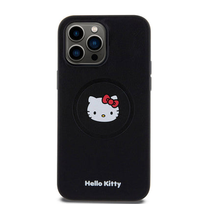 iPhone 15 Pro Max Kılıf Hello Kitty Orjinal Lisanslı M-safe Şarj Özellikli Kitty Head Deri Kapak