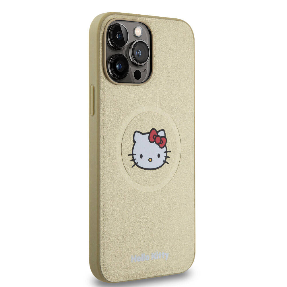 iPhone 15 Pro Max Kılıf Hello Kitty Orjinal Lisanslı M-safe Şarj Özellikli Kitty Head Deri Kapak