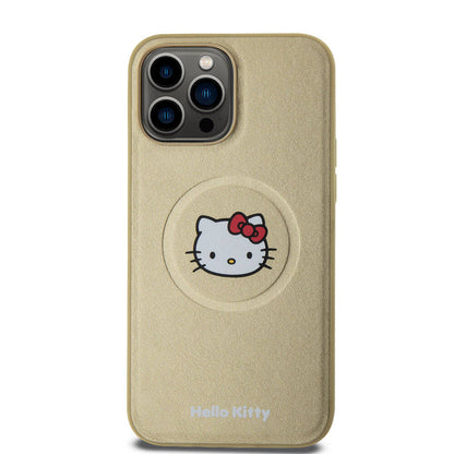 iPhone 15 Pro Max Kılıf Hello Kitty Orjinal Lisanslı M-safe Şarj Özellikli Kitty Head Deri Kapak