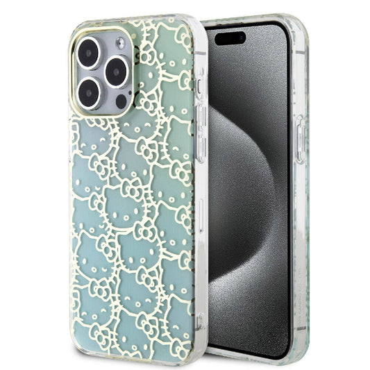 iPhone 15 Pro Max Kılıf Hello Kitty Orjinal Lisanslı Renk Geçişli Elektroplating Kaplama Kitty Head Desenli Kapak