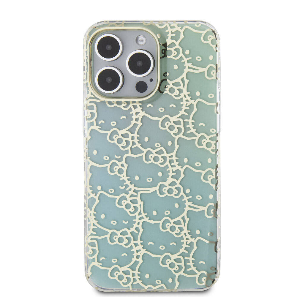 iPhone 15 Pro Max Kılıf Hello Kitty Orjinal Lisanslı Renk Geçişli Elektroplating Kaplama Kitty Head Desenli Kapak