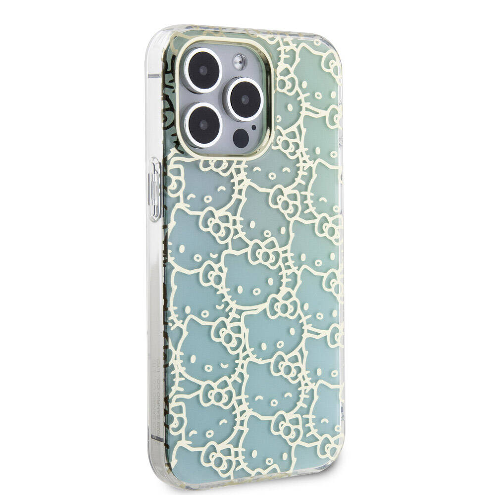 iPhone 15 Pro Max Kılıf Hello Kitty Orjinal Lisanslı Renk Geçişli Elektroplating Kaplama Kitty Head Desenli Kapak