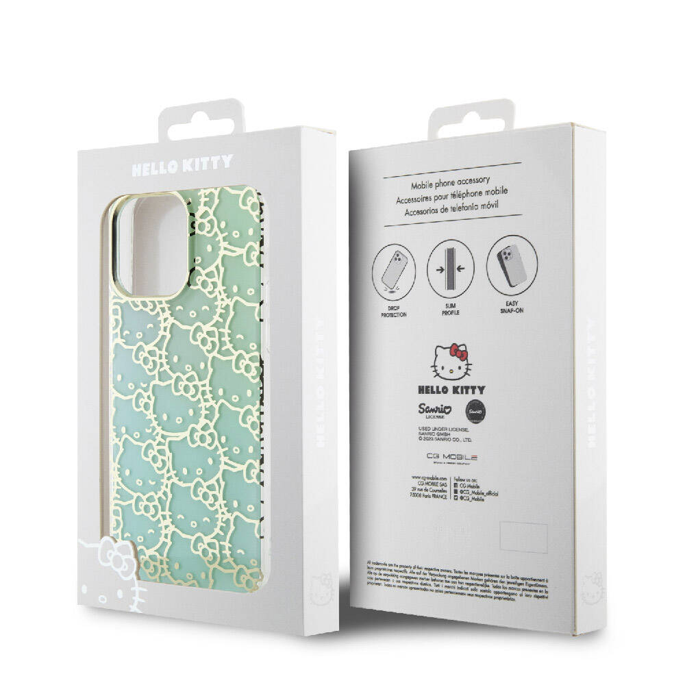 iPhone 15 Pro Max Kılıf Hello Kitty Orjinal Lisanslı Renk Geçişli Elektroplating Kaplama Kitty Head Desenli Kapak
