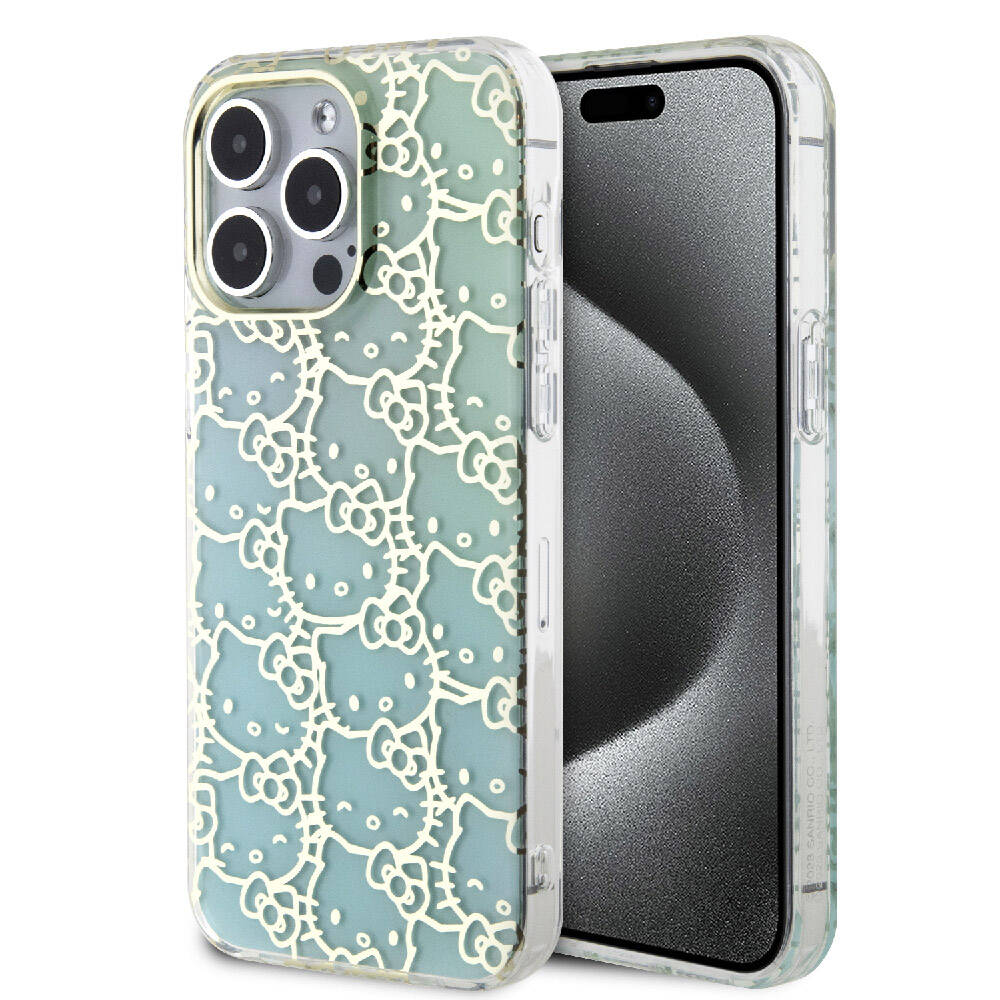 iPhone 15 Pro Max Kılıf Hello Kitty Orjinal Lisanslı Renk Geçişli Elektroplating Kaplama Kitty Head Desenli Kapak