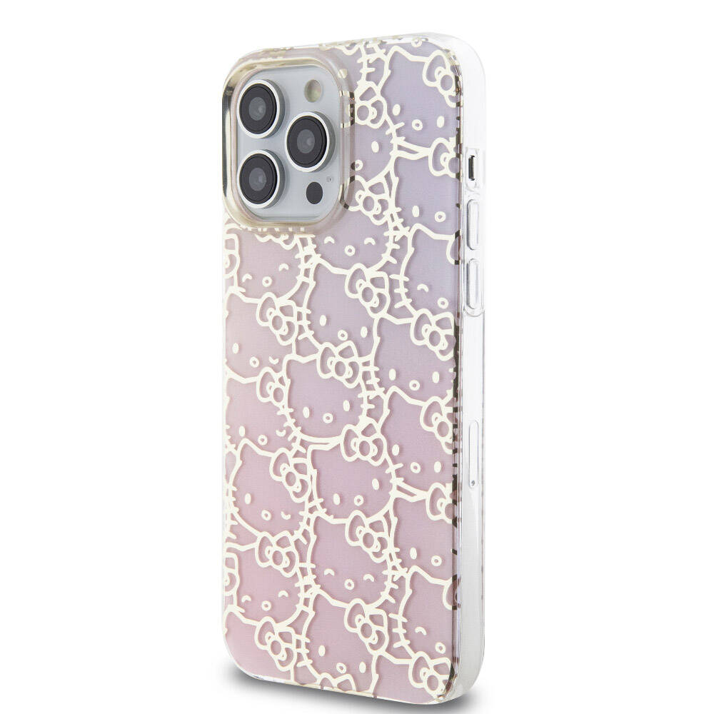 iPhone 15 Pro Max Kılıf Hello Kitty Orjinal Lisanslı Renk Geçişli Elektroplating Kaplama Kitty Head Desenli Kapak