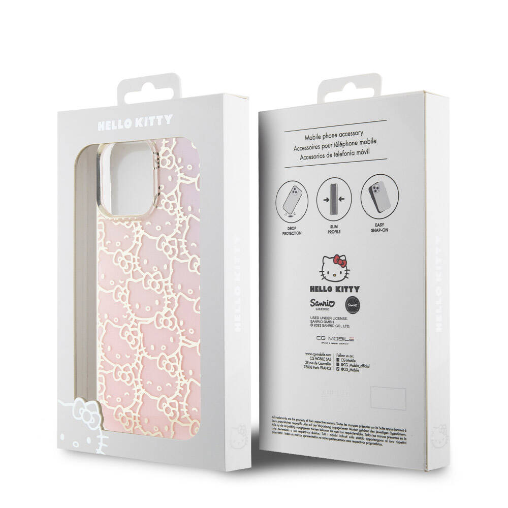 iPhone 15 Pro Max Kılıf Hello Kitty Orjinal Lisanslı Renk Geçişli Elektroplating Kaplama Kitty Head Desenli Kapak