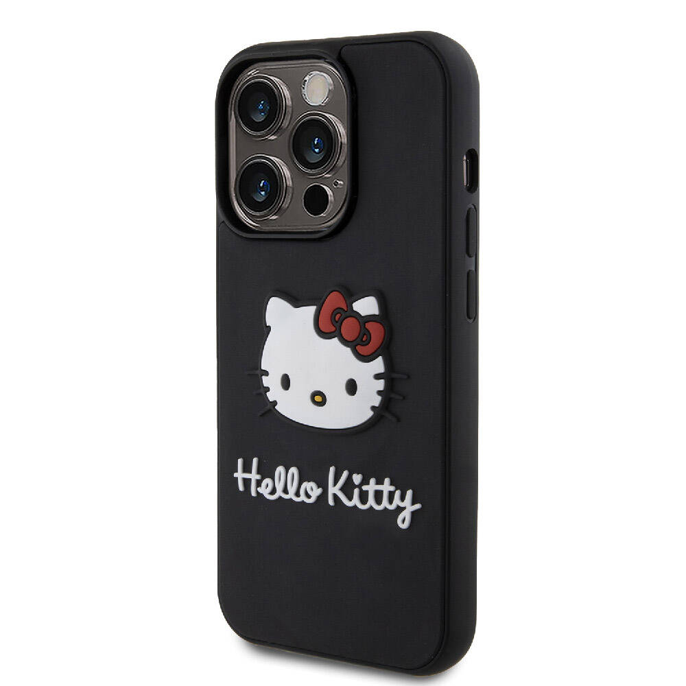 iPhone 15 Pro Max Kılıf Hello Kitty Orjinal Lisanslı Yazı ve İkonik Logolu 3D Rubber Kitty Head Kapak