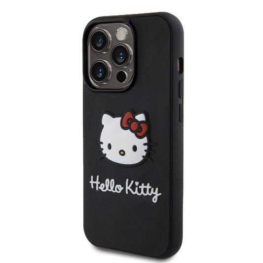 iPhone 15 Pro Max Kılıf Hello Kitty Orjinal Lisanslı Yazı ve İkonik Logolu 3D Rubber Kitty Head Kapak